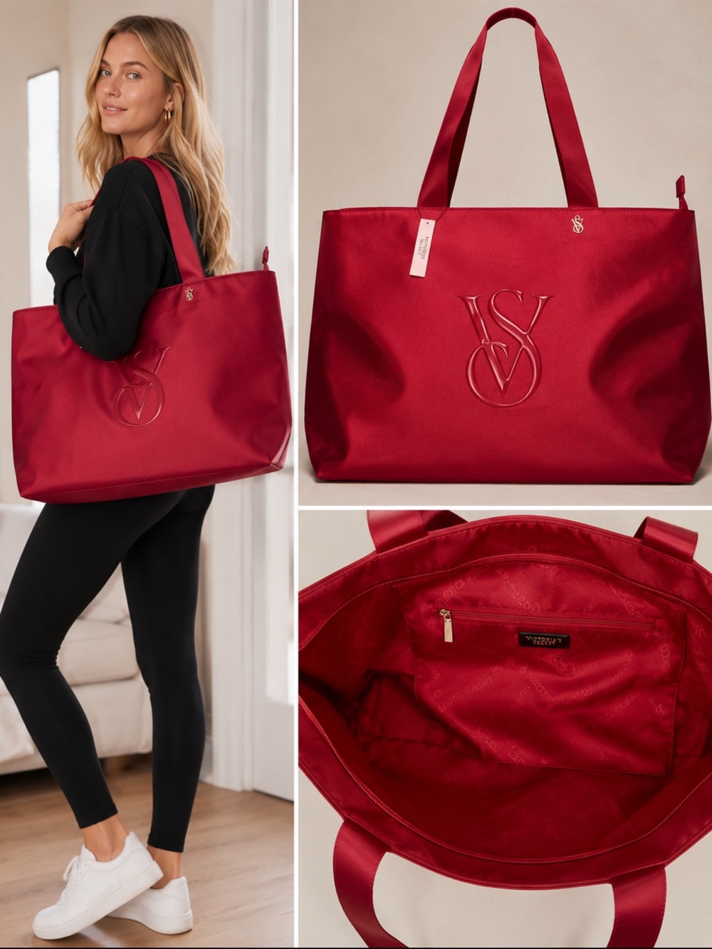 NWT-Victoria's Secret nectarine Embossed Logo Tote Bag.